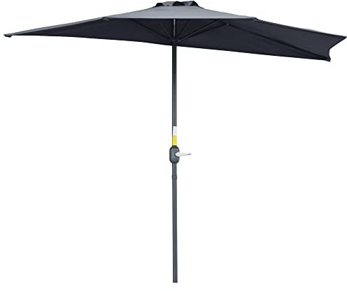 Outsunny Demi-parasol de Balcon 2,7 x 1,4 m avec Ouverture Fermeture Manivelle, de Jardin Extérieur 5 Entretoises en Métal, Polyester 180 g/m², Gris