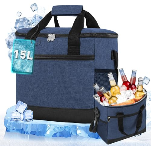 Borsa Termica 15L, Borsa Frigo Piccolo per Uomini Donne Bambini, Cooler Bag Portatile, Borsa Porta Pranzo, Lunch Bag per Ufficio, Picnic, Campeggio, Mare, Barbecue