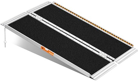 Rampe pour Fauteuil Roulant Pliable en Aluminium 122 cm avec Charnière, Capacité Usage Intensif 362KG, Surface Antidérapante pour Scooters Électriques, Vélos, Poussettes, Design Portable