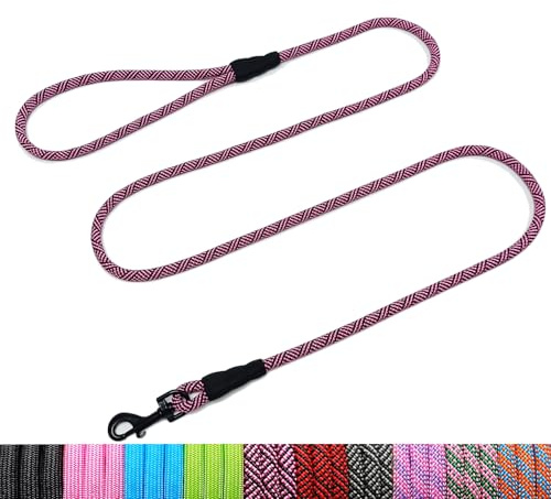 WYuZe 5ft Puppy Leash for Small Dogs/Cat, 1/4 Thin Rope Dog Leash with Easy to Use Hook, Lightweight Round Nylon Lead for Walking Training, 10 Colors, Black Pink