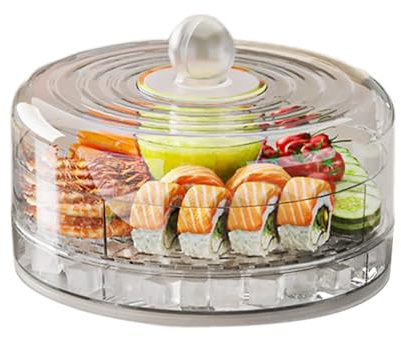 Bandeja Enfriadora con Hielo para Servir,Fuente de Frutas Compartimentada - Plato para Aperitivos Vegetales y Postres, para Picnics, Cumpleaños y Eventos