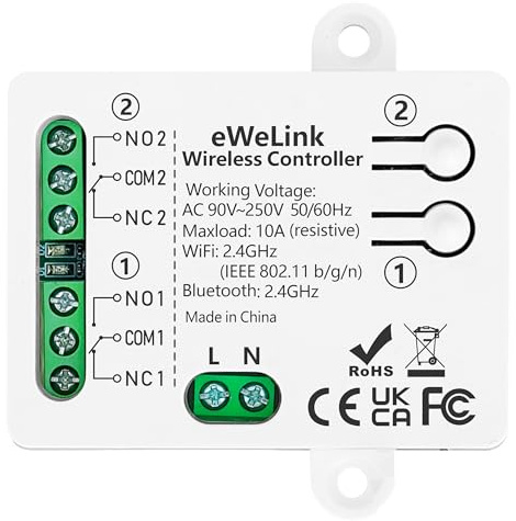 DieseRC Interruttore Intelligente Wi-Fi 2 canali Modulo Relè di Uscita Passivo AC 90V-250V 220V Controllo WIFI APP Ewelink compatibile con Alexa/Google Home, interruttore a impulsi/autobloccante