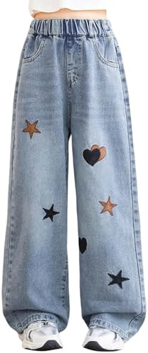 2026 Filles Mode Mignon Personnalité Pantalons Taille Élastique Jambe Large Jeans Casual Demin Pantalons Avec Poches Pantalon Pour Filles 7 Mois, bleu, 5-6 ans