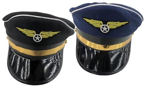 LIFKOME 2pcs Cosplay Pilot Hats Adjustable Unisex Party Caps for Stage Performance Lightweight Breathable Headwear for Carnival and Costume Dress-up Black Navy