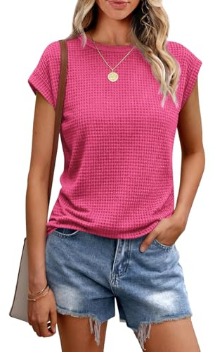 Chicrise T Shirt Femme Été Col Rond Tricot Blouse Élégant Manches Courtes Top Chic Basique