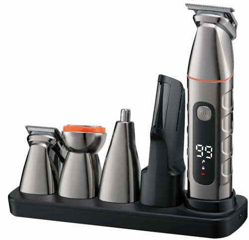 MAXGROOM Afeitadora Corporal Masculina 5 en 1, IPX6 Depiladora Corporal Hombre, Apto para Nariz, Barba, Cabello y Zonas íntimas, Cabezal de cuchilla magnético reemplazable, Fácil de limpiar Plateado