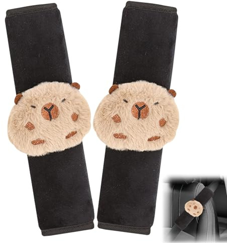 BSITSSS 2PCS Capybara Almohadillas para Cinturón de Seguridad, Adorable Almohadilla Cinturon Coche, Protector Cinturon Coche, Suave y Cómodo Funda Cinturon Coche