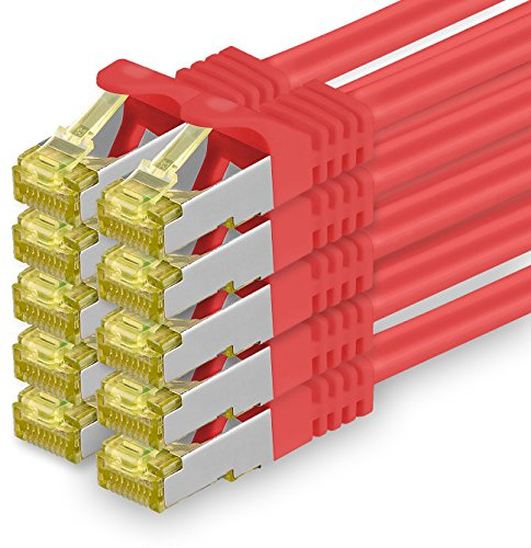 1aTTack.de Cat.7 Netzwerkkabel 0,5m Rot 10 Stück Cat7 Ethernetkabel Netzwerk LAN Kabel Rohkabel 10 Gb s SFTP PIMF LSZH Set Patchkabel mit Rj 45 Stecker Cat.6a
