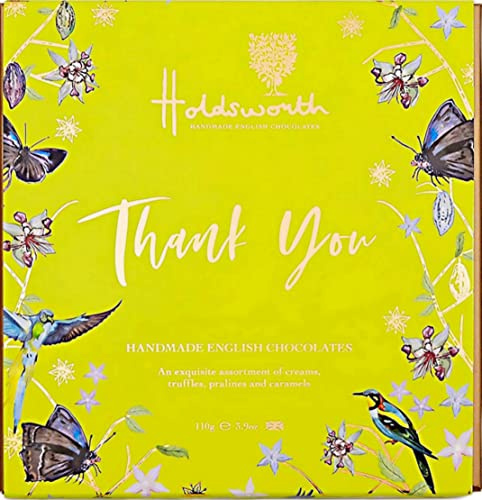 Holdsworth Chocolates Gift Box - Thank You Chocolate Gift Assortment with Milk, White & Dark Chocolate Truffles, Pralines, Creams & Caramels. Thank You Gift Chocolates for Women & Men 110g