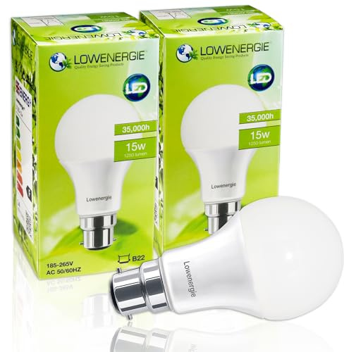 LOWENERGIE LED Light Bulb 15w B22 A65 GLS Energy Saving Lamp (Warm White 3000K (Day White 6500K, 2)
