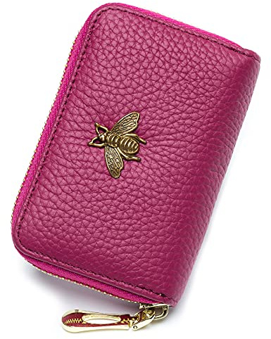 imeetu RFID Credit Card Holder, Small Leather Zipper Card Case Wallet for Women (Lite,Fuchsia)