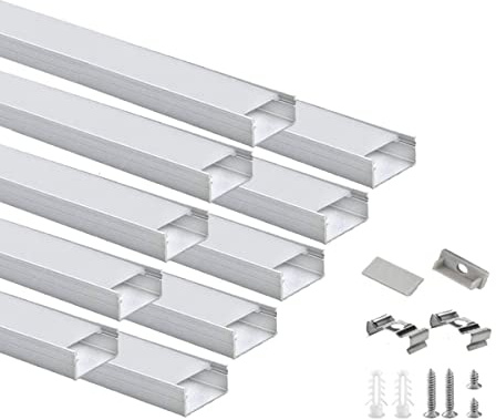 LED-aluminiumprofil, 10 x 1 m för LED-remsa, ljusspridare, U-formad aluminiumprofil som kan fästas i kök och under skåp