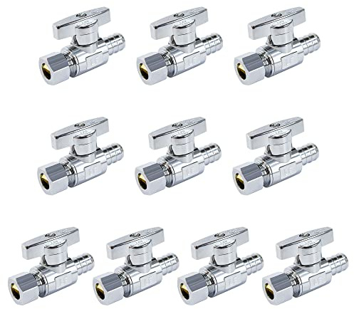 VINTEX Straight Stop Valve 10 Pack, 1/2 Pex x 3/8 OD Compression Shut Off Valve with 10 Pieces Stainless Steel Clamps Rings, Pex, CVPC