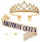 Geburtstagskrone Schärpe,Gold Geburtstag Kristall Tiara Krone Schärpe mit Birthday Queen,Frauen Party Accessoires für Birthday Crown Prinzessin Haar-Zusätze