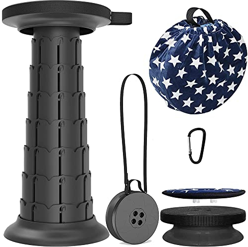 ALEVMOOM Tragbarer klapphocker mit Kissen,Campinghocker faltbar,hocker,werkstatthocker,teleskophocker Faltbarer für Erwachsene, Tragfähigkeit 550lb mit Tasche Karabiner