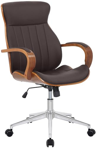 CLP Silla de Oficina ergonomica Melilla, Altura Regulable y giratoria, Respaldo reclinable con Bloqueo y reposabrazos de Polipiel Color:Nuez/marrón