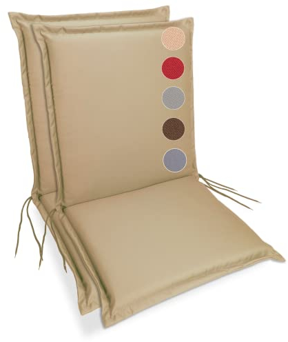 sunnypillow Gartenstuhlauflagen Niedriglehner 100 x 50 (2er Set) - Stuhlauflagen Extra Dicke 9 cm - Auflage für Gartenmöbel UV-Lichtecht, Wasserdicht - Outdoor Stuhlkissen für Gartenliegen - Beige