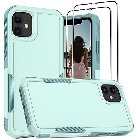 for iPhone 11 Case, 3 in 1 Military Grade Anti Drop Shockproof Dual Layer Silicone Rubber Bumper+Hard Plastic Hybrid Protective Phone Case for Apple iPhone 11, Turquoise