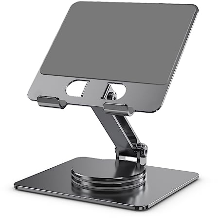 Zienstar-Faltbarer Aluminium-Tablet-Ständer,um 360° Drehbar,Verstellbarer Halterung für Tablet,iPad,Handy 4–14 Zoll (Grau)