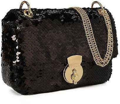 VNFIOEI Clutch Damen Glitzer Pailletten Abendtasche Umhängetasche Elegante Paillettenbesetzt Schulter Crossbody Bag Kette Tasche für Hochzeit Date Night Abendparty Party Bankett(SCHWARZ)