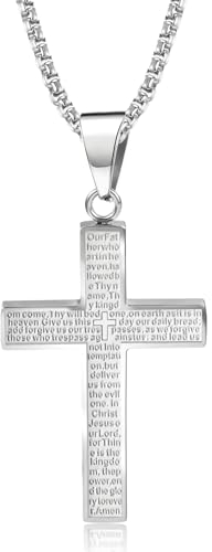 ALEXCRAFT Jesus Silber Kreuz Kette Herren Mens Jewellery Edelstahl Halskette mit Kreuz Anhänger mit 60cm Kette Silver Chain Men