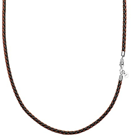 Viwind Echt leder Halskette Lederkette 2.9mm breit geflochten Lederband ketten 45-65cm wählbar 925 Sterling Silber Verschluss Damen Herren für DIY Anhänger Mit Geschenkbox (50cm, Braun-Schwarz)