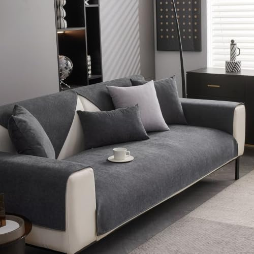 Soffskydd, sofföverdrag till soffa, sofföverkast, sofftäcke, sofftäcke för sits, soffpläd halkfri, soffskydd, soffskydd, mörkgrå, 90 x 210 cm