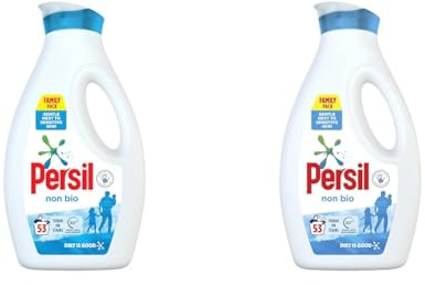 Persil Non Bio Laundry Washing Liquid Detergent 100% recyclable bottle tough on stains, gentle next to sensitive skin 1.431 L (53 washes) (Pack of 2)