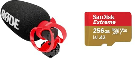 RØDE VideoMicro II Ultra-Compact On-Camera Shotgun Microphone for Recording Audio with a Camera & SanDisk 256GB Extreme microSDXC card + SD adapter + RescuePRO Deluxe, up to 190MB/s