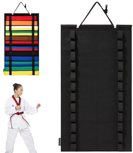 WanderGo 12 Gürtel, Karate-Gürtel, Wandaufhängung, Kampfsport-Gürtelhalter, schwarz, Karate, Taekwondo, Gürtel-Organizer für Kinder und Erwachsene, Kampfsport-Anfänger (ohne Gürtel)