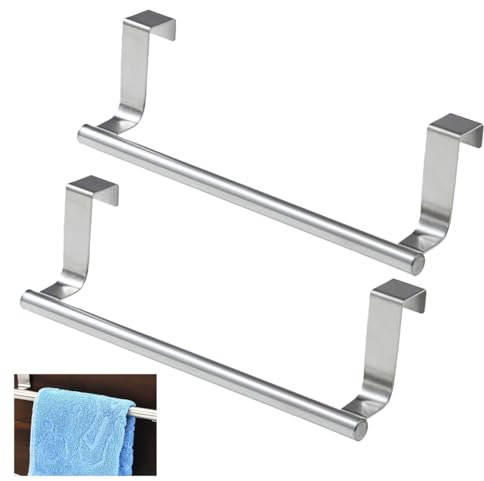 2 Pezzi Porta Asciugamani Cucina da Appendere, Porta Strofinacci con Strisce Antigraffio, Barra Canovaccio per Porta in Acciaio Inox, Appendini Strofinacci Cucina Senza Forare, per Appendere alle Anta