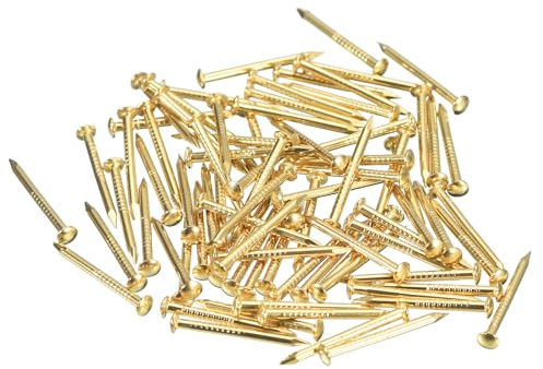 QUARKZMAN 80pcs Pequeños Clavos Dorados, 15x1.2mm(L*D) Clavos Dorados de Cabeza Redonda de Latón Clavos de Hardware para Madera Muebles Manualidades Bricolaje Marco de Fotos, Tono de Latón