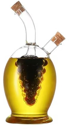 WINAKUI 2 in 1 Oil and Vinegar Dispenser Set, Glass Bottles, 12 oz (360 ml) Capacity, Reusable, Classic Design, BPA Free, Perfect for Cooking, BBQ, Baking, Salad Dressing, Barbecue