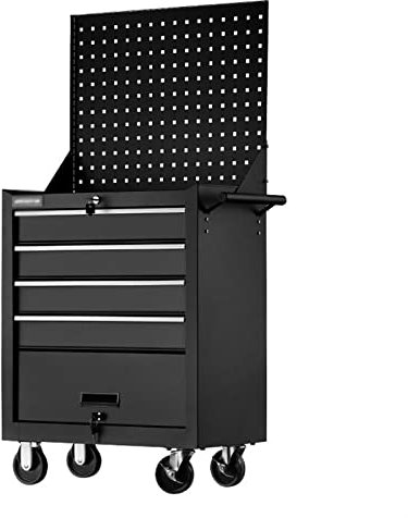 OJXIER Carro de Trabajo Pesado con Ruedas de Acero, Caja de Herramientas con 5 cajones, Caja de Herramientas Profesional con cajones con Cerradura y Panel Trasero