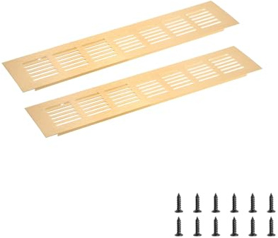 sourcing map Rectangle Ventilation Grille 300x60mm/12x2 Gold Tone | Aluminum Alloy Mesh,Air Vent Cover,Louvered Ventilation Cover,with Mounting Screws for Cabinet Shoe Closet