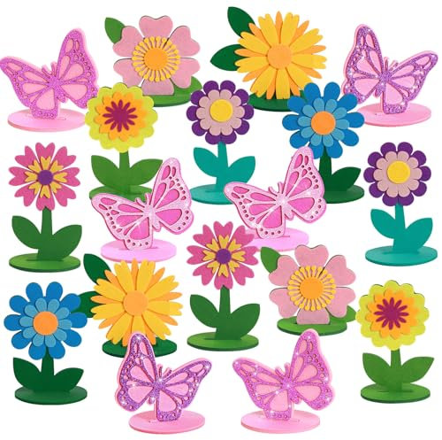 SUNBEAUTY18 Pcs Wildflower Table Decorations Butterfly Floral Felt Centerpieces Pink Yellow Office Desktop Dining Table Decoration for Afternoon Tea Girl Birthday Party Baby Shower Daily Home Decor