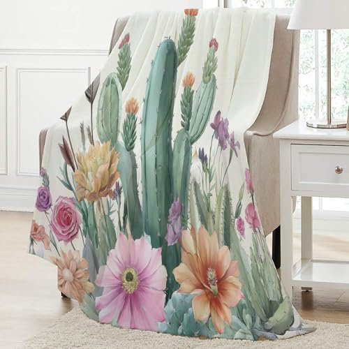 Decke mit Frischer Kaktus Lleichte und warme, Flauschige Decken für Schlafzimmer, Wohnzimmer, Bett, Sofa, Couch, Camping-Geschenk (100x130cm)