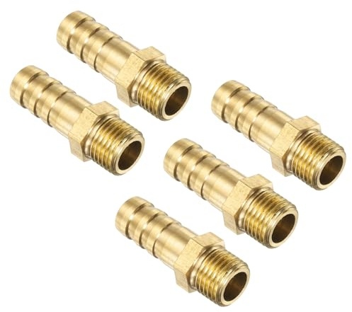 QUARKZMAN 5Pcs Latón Espiga Manguera Montaje Métrico M12-1.25 Macho a Púas Adaptador para Manguera ID 10mm Adaptador de Conexión de Tubería con Púas para Agua, Combustible y Aire