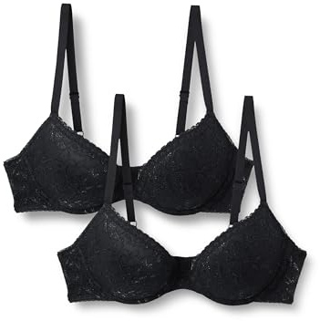 Amazon Essentials Sujetador Push-Up con Relleno, Aros y Encaje Mujer, Paquete de 2