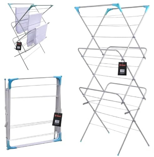 H-LINE 3 Tier Clothes Airer Laundry Drying Horse Rack Concertina Tower Indoor Outdoor