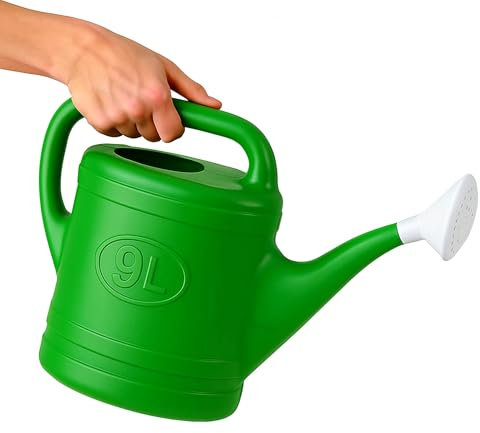 TECHZOCO Regadera de plástico, Regadera para Interior y Exterior, regadera de jardín, Diseño con Pico, Accesorio de riego, Asa de Transporte, Cabezal Efecto Lluvia, Verde, 9 litros