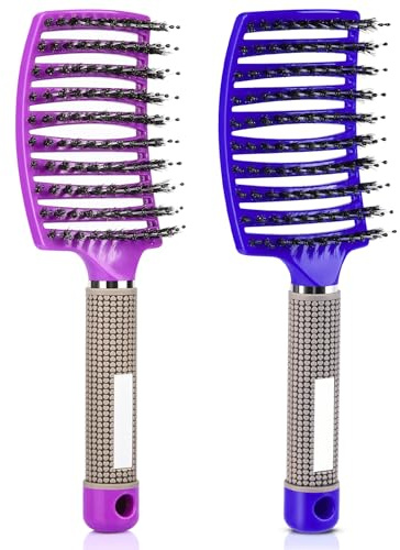 Hair Brush Detangling Brush for Wet & Dry, Detangler Brush for Blow Drying, Curved Vented Hair Brushes for Women Kids, Detangling Brushs for Wet Dry 2 Pack (Blue+Purple)