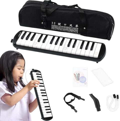 Klanginstrument för barn | Blåsinstrument med 2 munstycken: Airpiano med bärväska, harmoniinstrument, 32 tangentbord för nybörjare och proffs