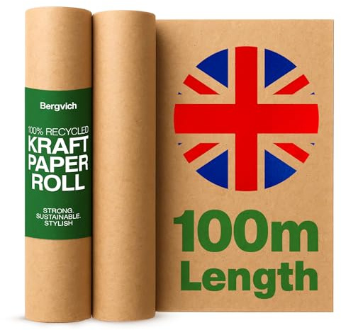 Brown Paper Roll for Wrapping, Packing & Crafts – 500mm x 100m Kraft Paper, Brown Wrapping Paper for Parcels, Craft Paper, Parcel, Backing, Packaging, Made in UK - Bergvich
