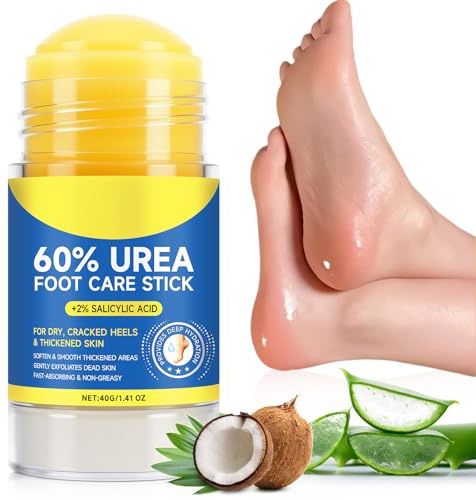 60% Urea Cream Stick with 2% Salicylic Acid, Maximum Strength Foot Cream Stick for Dry Cracked Heels & Calluses, Rapidly Softens Thick Skin - Non-Greasy & Fast Acting - 2-Day Visible Results
