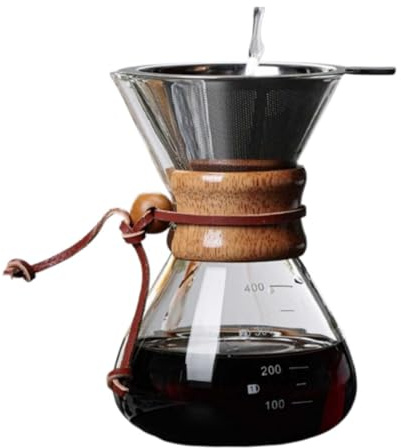 Kukyller Cafeteras para verter sobre, filtro de doble capa de 400 ml, boquilla en V, Cafeteras con funda de madera para fiesta en cafetería en casa