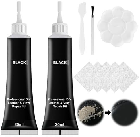 Kit Riparazione Pelle, 2 Pezzi Crema di Riparazione in Pelle, Balsamo Riparazione Pelle, Riparazione di Graffi in Pelle per Crepe da Restauro in Pelle, Seggiolini Auto, Divani, Scarpe, Nero