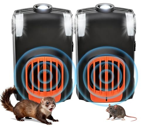 Elezenioc 2*Ultrason Souris et Rats, Anti Mulot, Anti Fouine pour Voiture avec Prise pour 45m². Parfait pour Ultrason Fouine Grenier, Maison, Jardin, Garage