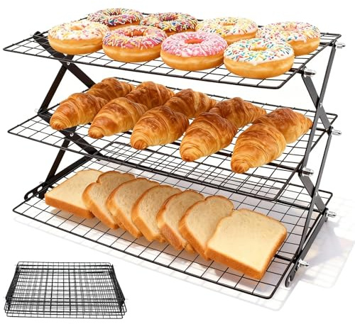 Cyiecw vikbart kylgaller i 3 våningar, X-design, järnhyllor, kakgaller för kakor, kakor, muffins, bröd, 43,5 x 25 cm (3 djur)