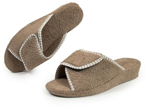 STRAPPO SOFT Ciabatte Donna Estive in Spugna Regolabile Pantofole Anziani Aperte Davanti Morbide Antiscivolo Slippers Casa Signora Comode per Piedi Larghi e Donne Mature Beige 40